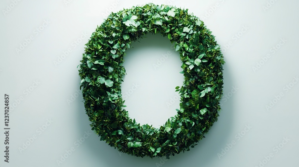 A leafy green wreath forms the number zero A leafy green wreath forms the number zero