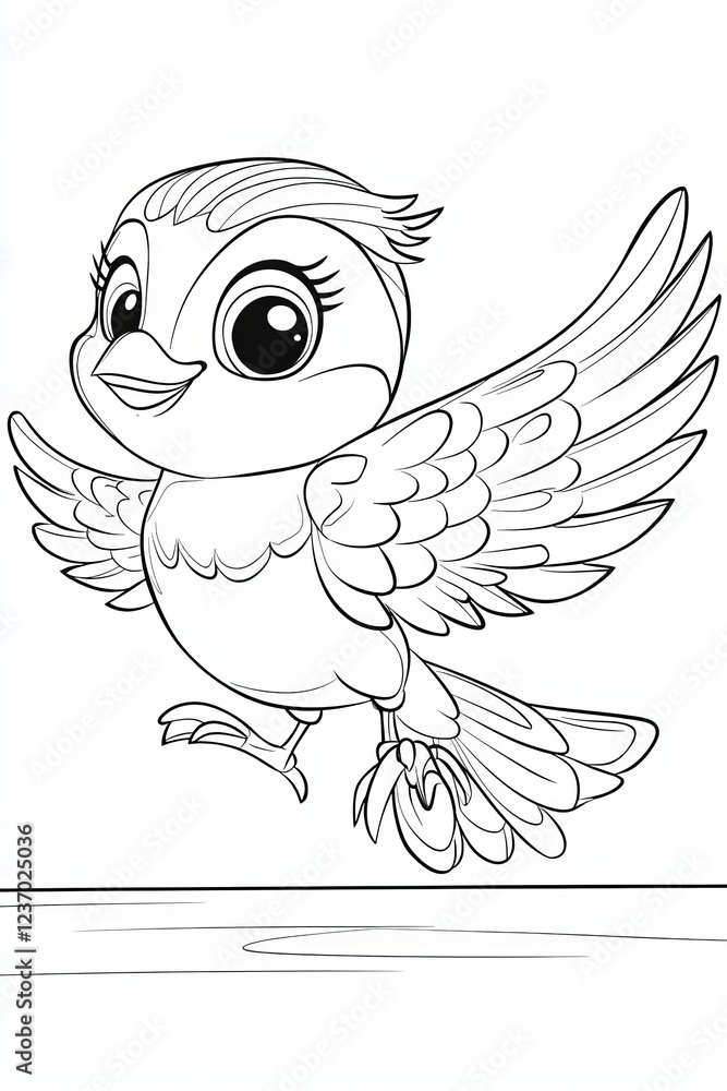 Obraz premium A cheerful cartoon bird with large eyes and outstretched wings, ready to take flight.