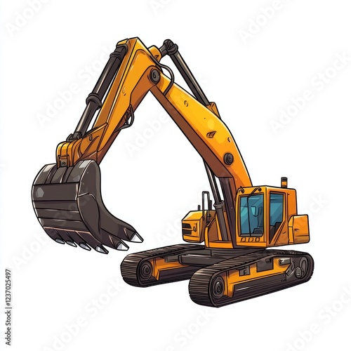 Excavator isolated on white background. Heavy Machinery. Construction Vehicle. Digger Machine. Excavator Arm. Excavator Design Element. Realistic Excavator isolated for Designers.