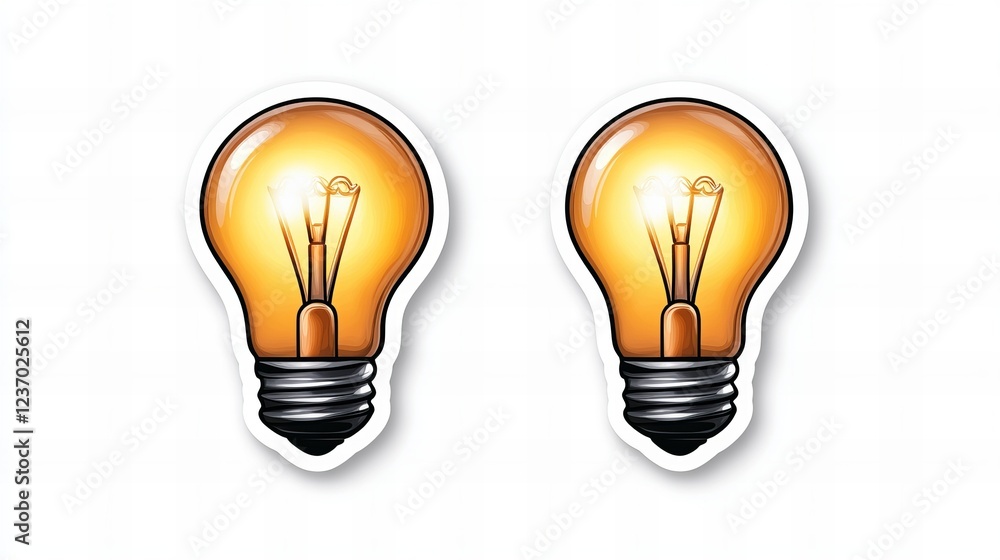 Two illuminated light bulbs, a symbol of ideas and innovation, shine brightly against a clean white background. Two illuminated light bulbs, a symbol of ideas and innovation, shine brightly against a clean white background.