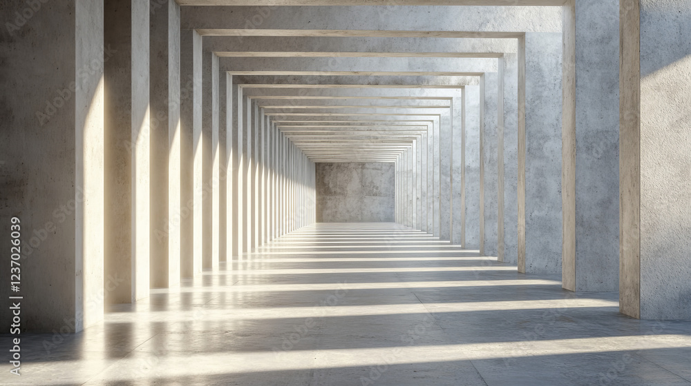 Obraz premium concrete architecture building tunnel hallway with bright sun lighting 3d render illustration
