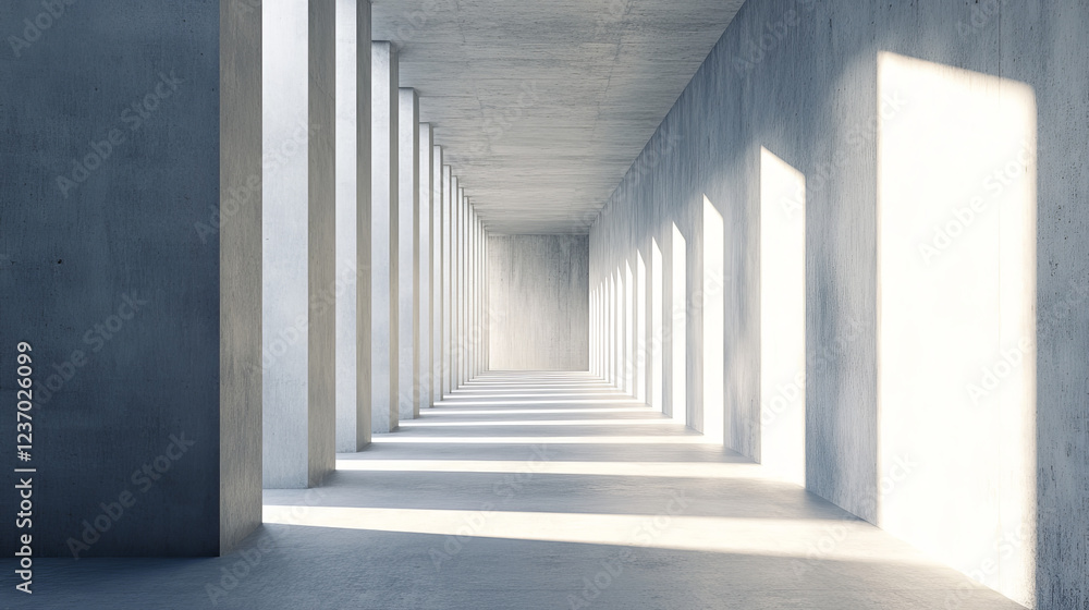 Obraz premium concrete architecture building tunnel hallway with bright sun lighting 3d render illustration