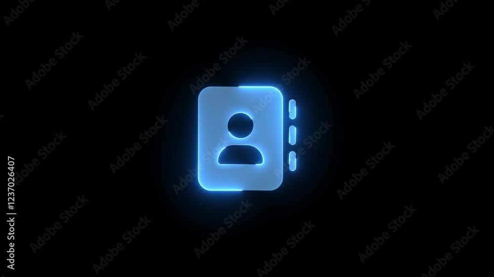 Address book icon blue color glowing neon animation on black background Address book icon blue color glowing neon animation on black background