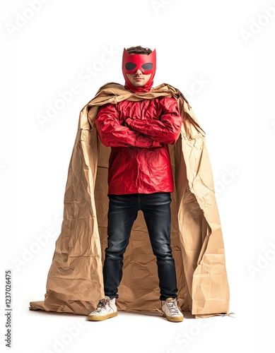 Generic superhero made of cardboard paper