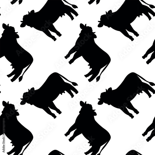 Cow silhouette, seamless pattern isolated on white background. Ideal for agriculture, farming, livestock, dairy and rural concepts.