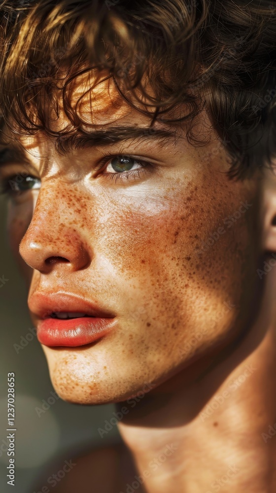 Close-up of a handsome young man symbolizing the perfection of divine creation. Young man with short hair and robust appearance. Close-up of a handsome young man symbolizing the perfection of divine creation. Young man with short hair and robust appearance.
