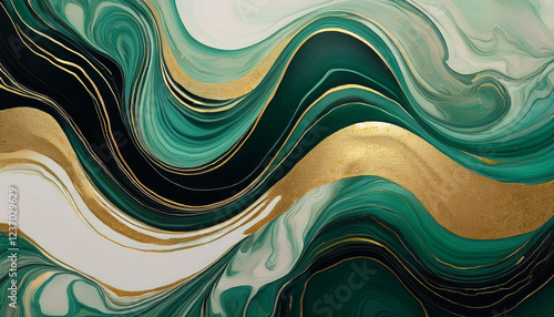 summary wave liquid marble green black and gold heritage
