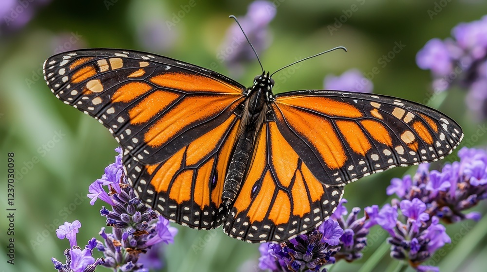 Monarch butterfly on lavender, garden background, nature photography Monarch butterfly on lavender, garden background, nature photography