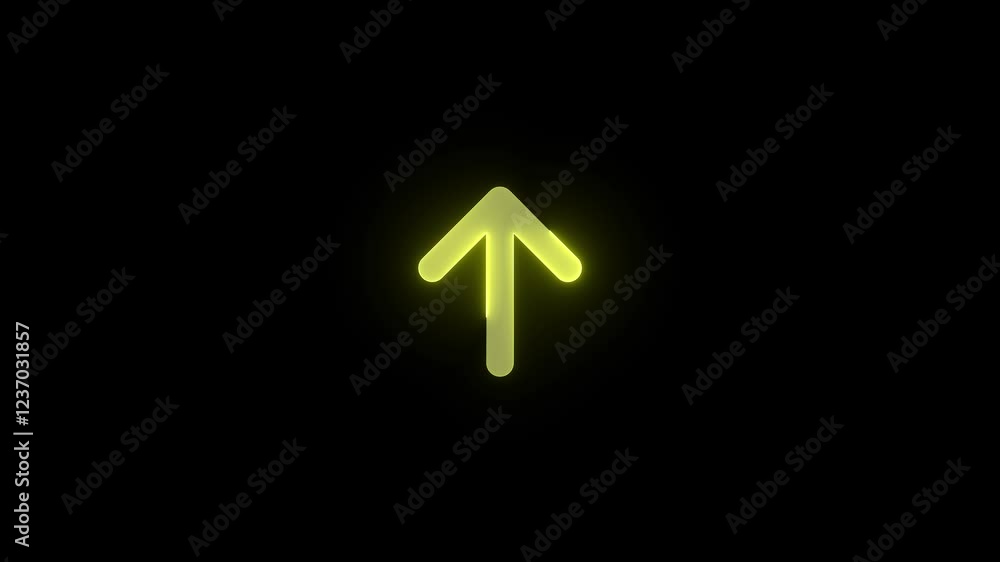 Arrow up icon yellow color glowing neon animation on black background Arrow up icon yellow color glowing neon animation on black background