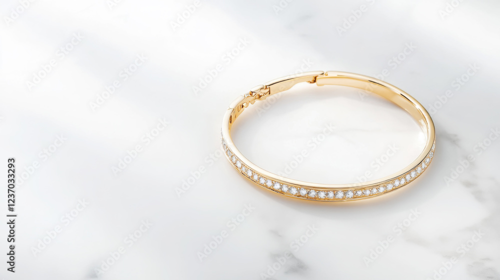 Elegant gold bracelet with diamonds on marble background for jewelry display Elegant gold bracelet with diamonds on marble background for jewelry display