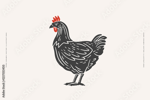 Hand-drawn vintage illustration of a hen. Ideal for farm branding, packaging, organic food labels, rustic designs, and poultry-related materials.