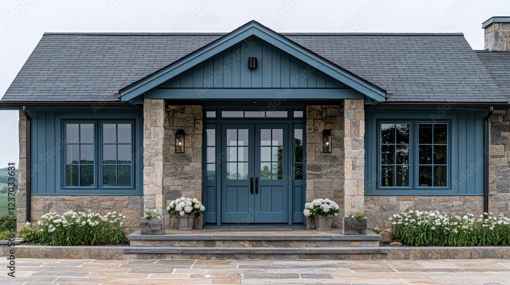 Stunning Blue Farmhouse with Stone Accents Stunning Blue Farmhouse with Stone Accents
