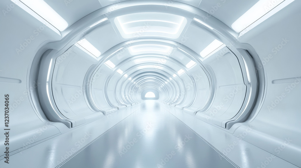 Fototapeta premium Abstract White Lit Arched Corridors in a Minimalistic Tunnel Shot During the Day 360 panorama vr environment map. 3D Illustration