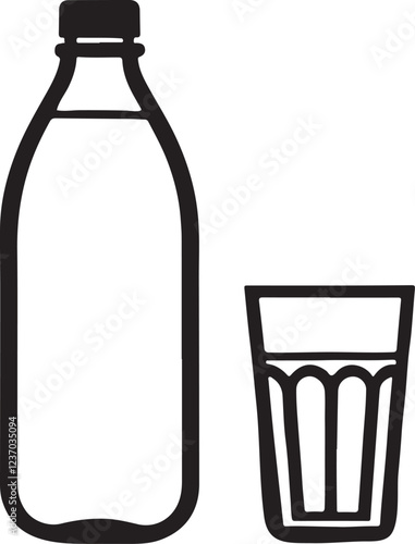 Silhouette vector of a water bottle and a glass, symbolizing hydration, healthy living, and wellness. Ideal for health, fitness, and lifestyle-related designs.