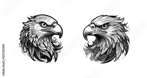 Tattoo Vorlage Adler Kopf Schwarz-weiss