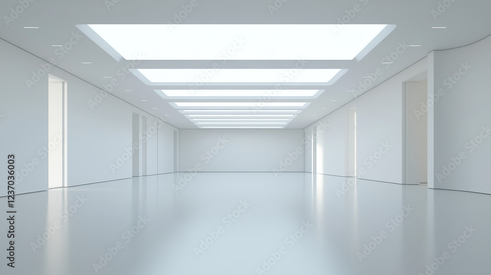 Empty White Room With Ceiling Lighting 3d render illustration. 3D Illustration Empty White Room With Ceiling Lighting 3d render illustration. 3D Illustration