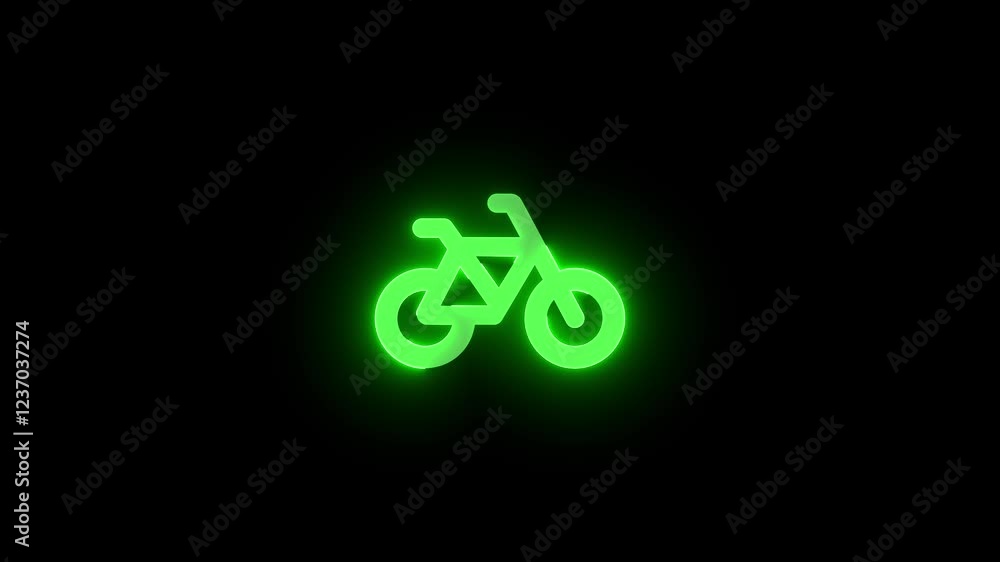 Bicycle icon green color glowing neon animation on black background