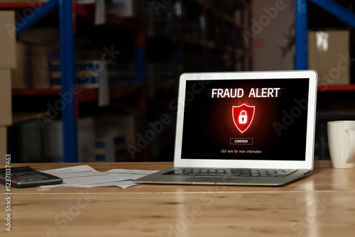 Cyber security software show alert of cyber attack for protection snugly. Danger from virus, phishing and cyber fraud.