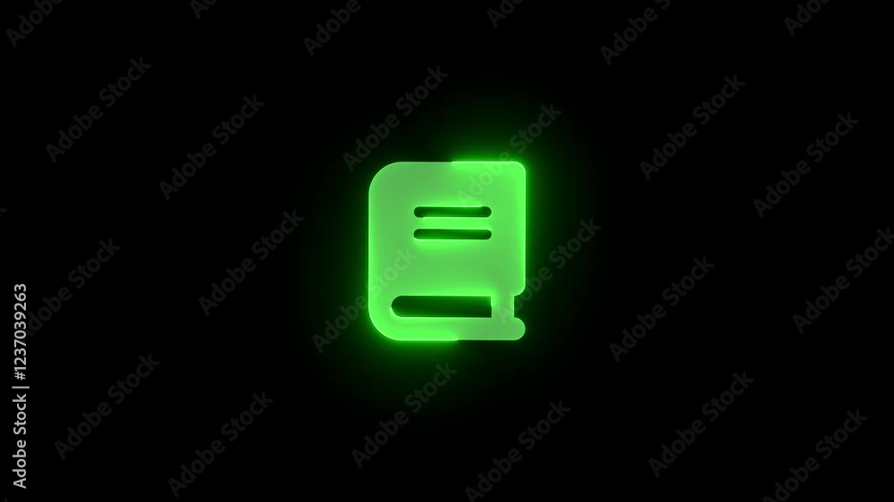 Book icon green color glowing neon animation on black background Book icon green color glowing neon animation on black background