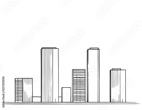 High rise building sketch. Line art
