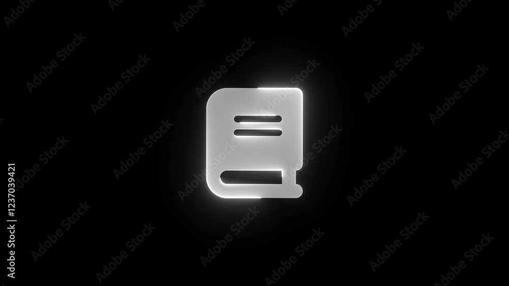 Book icon white color glowing neon animation on black background Book icon white color glowing neon animation on black background