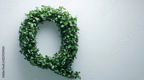 Green foliage forms the letter Q against a white background