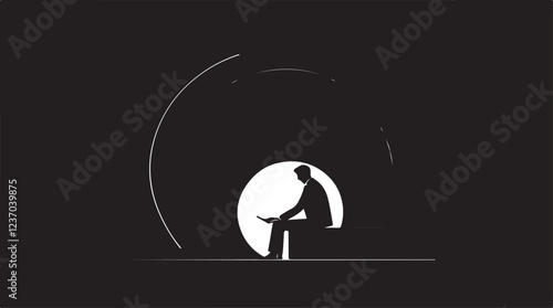 Sitting person black silhouette. Vector flat illustration. Abstract Aloneness psychology