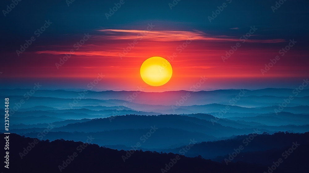 Majestic Sunset Over Rolling Mountain Ranges Majestic Sunset Over Rolling Mountain Ranges