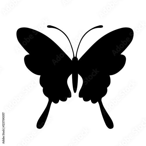 Silhouette, stamp of a winged insect, decorative butterfly. Vector graphics.