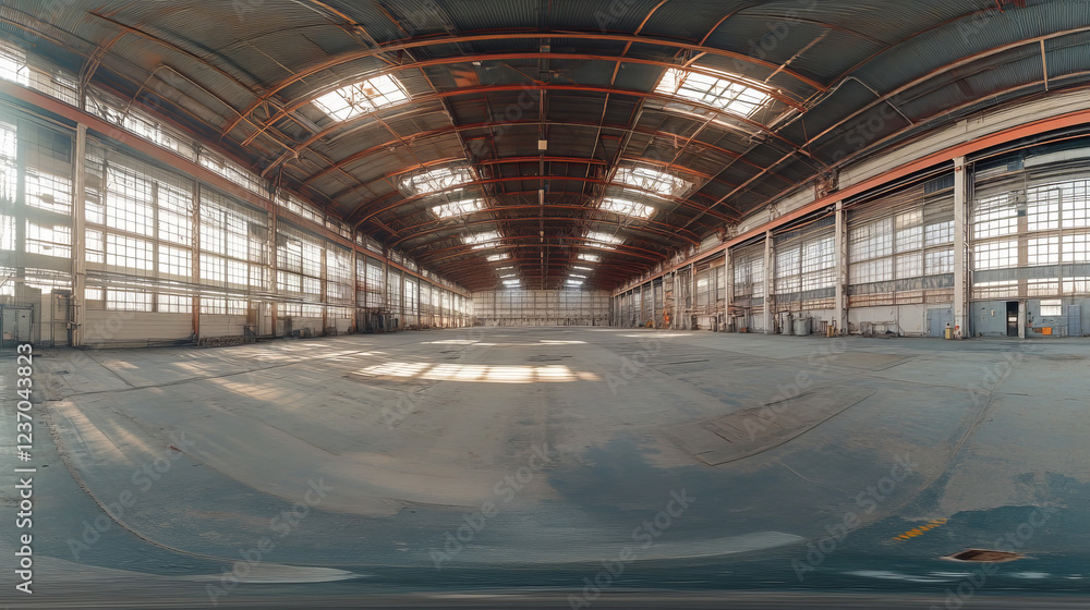 Full spherical hdri panorama 360 degrees of empty industrial hall building 3D render illustration hdri hdr vr style Full spherical hdri panorama 360 degrees of empty industrial hall building 3D render illustration hdri hdr vr style