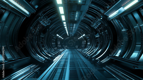 Wallpaper Mural 360 degree panorama of abstract futuristic dark tunnel hangar hallway 3d render illustration Torontodigital.ca