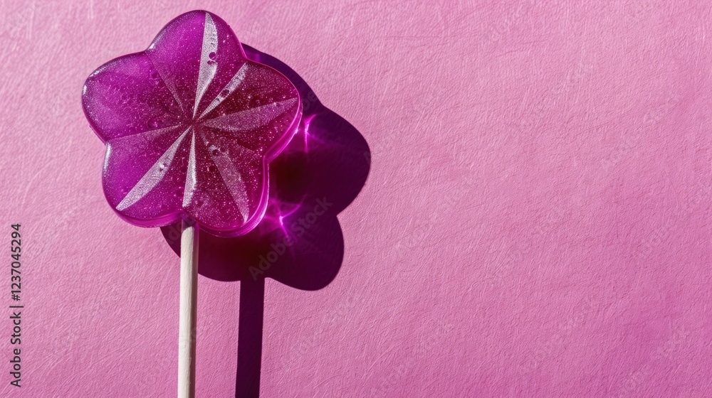 Colorful Purple Lollipop With Star Design Creates a Charming Shadow on Pastel Purple Surface Colorful Purple Lollipop With Star Design Creates a Charming Shadow on Pastel Purple Surface