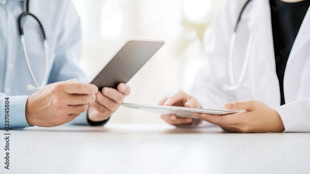 Fototapeta premium Virtual consultation in modern healthcare setting with medical professionals
