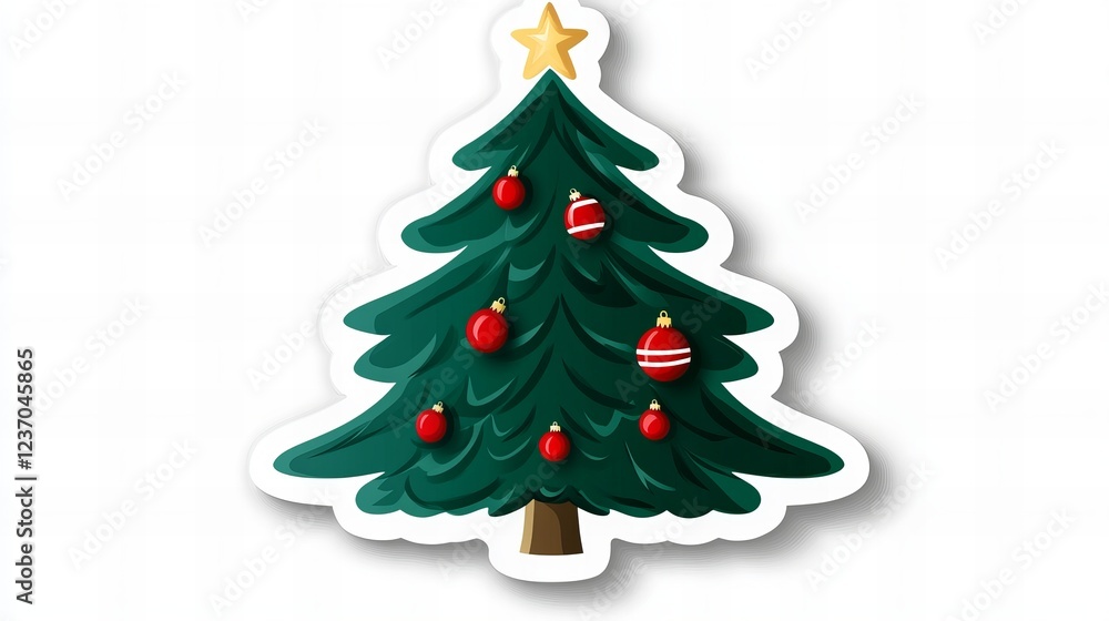 A festive Christmas tree sticker with red and white ornaments. Perfect for holiday cards and decorations! A festive Christmas tree sticker with red and white ornaments. Perfect for holiday cards and decorations!