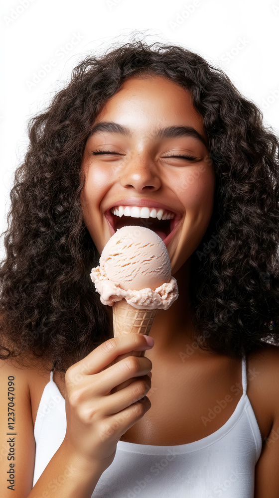 Joyful moment with delicious ice cream cone studio shot Joyful moment with delicious ice cream cone studio shot
