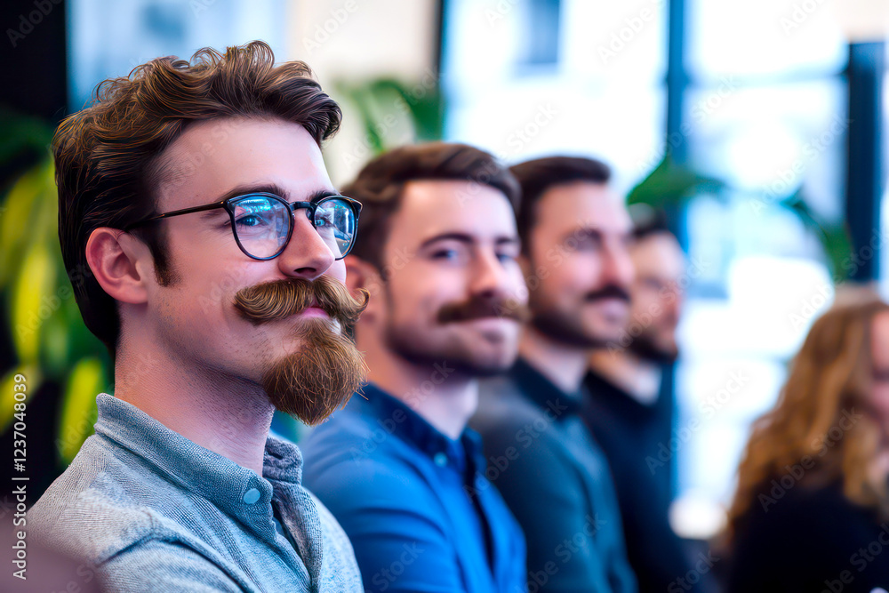 A group of coworkers participating in a Movember challenge. A group of coworkers participating in a Movember challenge.