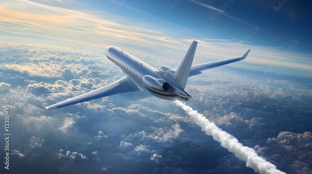 An airplane flying in the sky with white smoke trails behind it, representing enhanced air quality control and an air braking system for planes. An airplane flying in the sky with white smoke trails behind it, representing enhanced air quality control and an air braking system for planes.