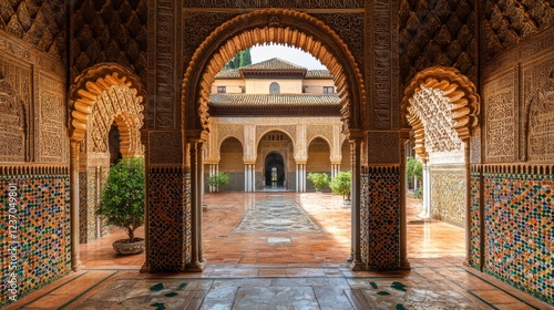 This image showcases the intricate architecture of a beautiful palace in Morocco, emphasizing the fusion of history, culture, and stunning design elements.