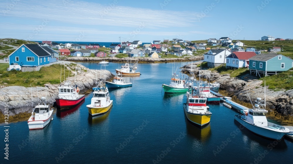Obraz premium Colorful fishing boats in a picturesque coastal village