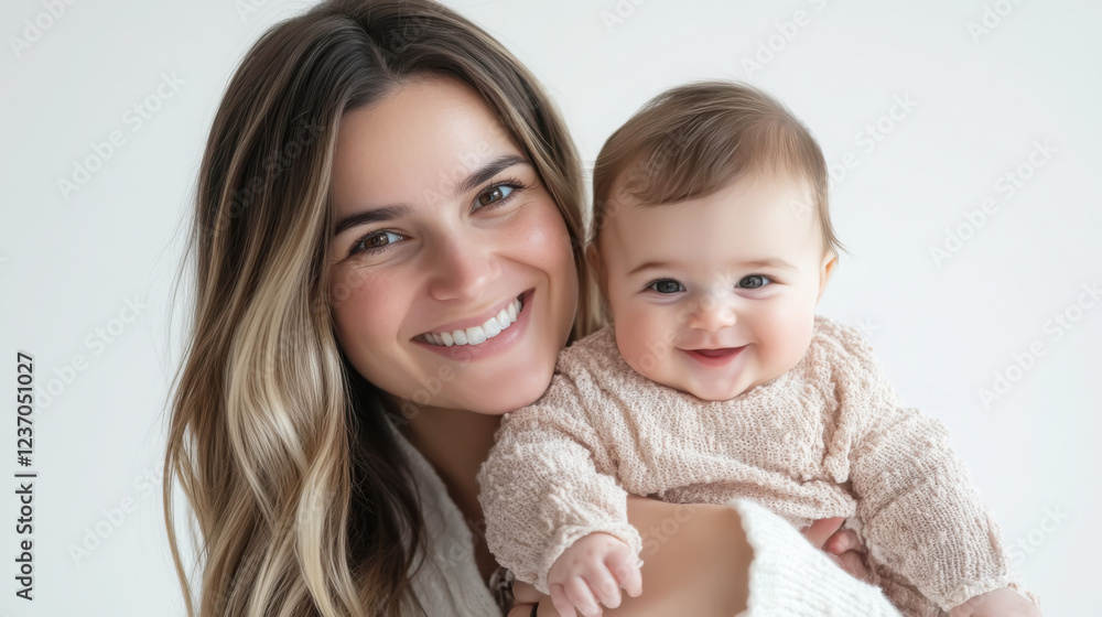 Loving mother embracing her smiling baby in studio portrait Loving mother embracing her smiling baby in studio portrait