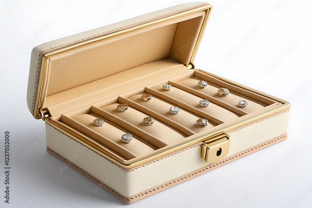 Luxurious beige leather cufflink box with individual compartments and a soft interior, ideal for collectors. Luxurious beige leather cufflink box with individual compartments and a soft interior, ideal for collectors.