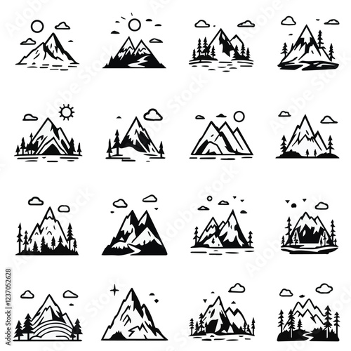 set of icons - mountains and landscapes