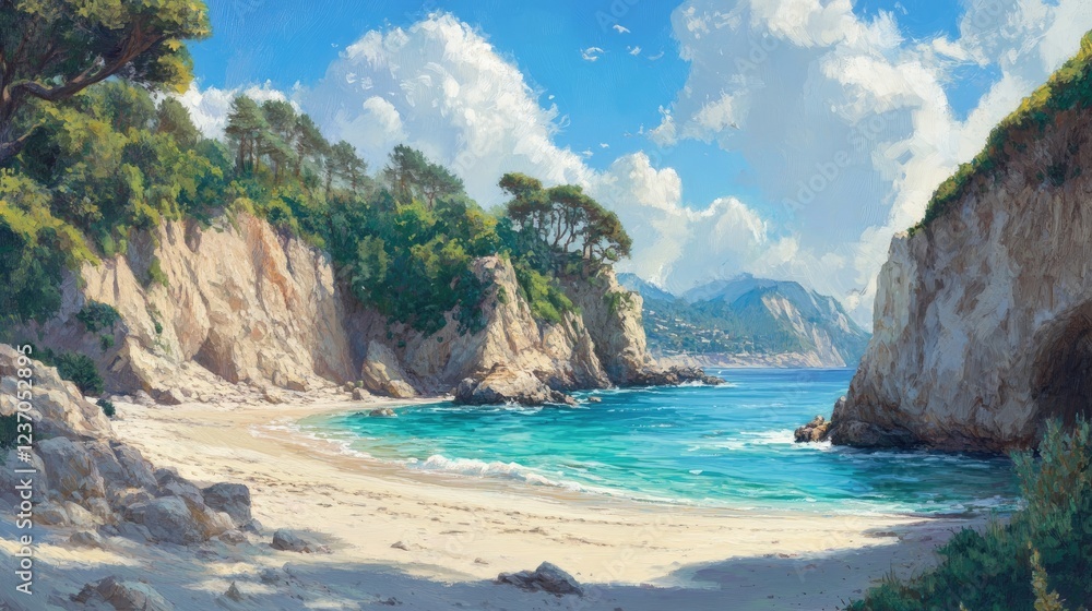 Secluded Cove Beach Scene Sunny Day Coastal Landscape Secluded Cove Beach Scene Sunny Day Coastal Landscape