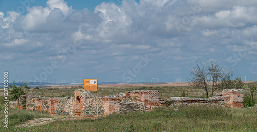 Ruins of the ancient fortress Histria, Dobrogea, Romania. Founded by Greek settlers from Miletus in 657 BC as a port on the Black Sea and destroyed in the 7th century AD of the Avar-Slavic invasions. photo