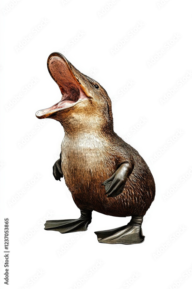 Fototapeta premium Unique sculpture of a playful platypus with expressive mouth and detailed features