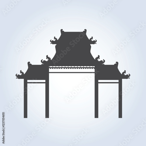 Silhouette Japanese traditional gate black color only, Chinese gate, gate icon, vector art