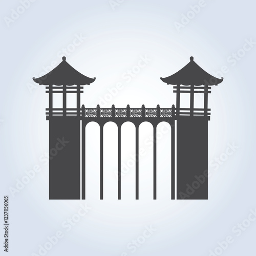 Silhouette Japanese traditional gate black color only, Chinese gate, vector art