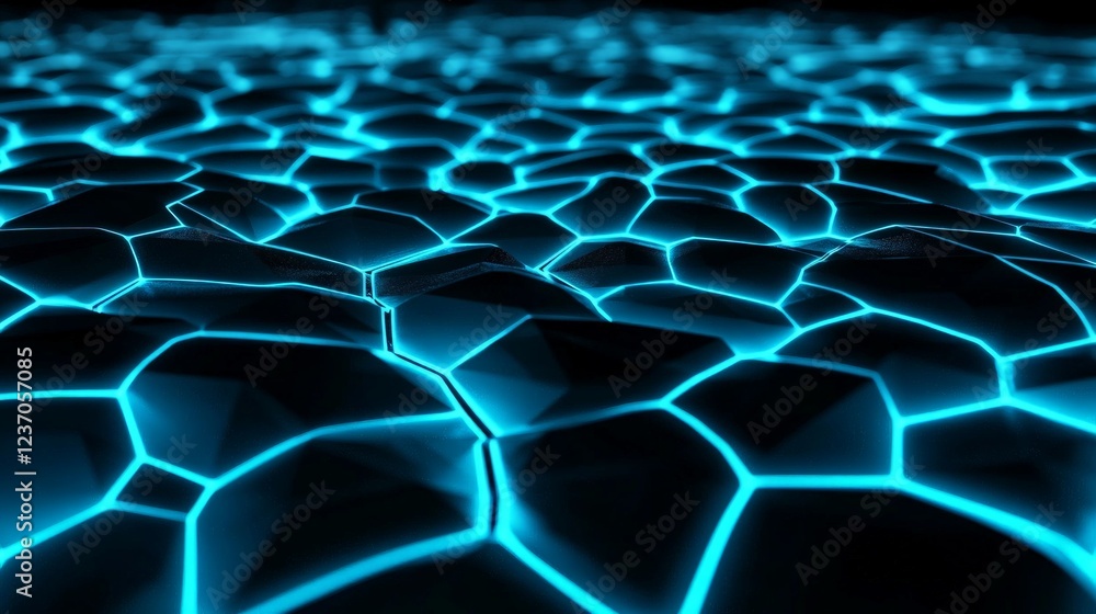 Fototapeta premium Futuristic Abstract Pattern with Blue Neon Glow on Dark Surface