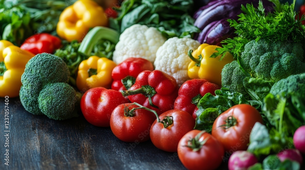 A vibrant display of fresh vegetables including peppers, broccoli, and lettuce represents healthy eating, nutrition, and the abundance of nature's bounty, perfect for culinary endeavors. A vibrant display of fresh vegetables including peppers, broccoli, and lettuce represents healthy eating, nutrition, and the abundance of nature's bounty, perfect for culinary endeavors.