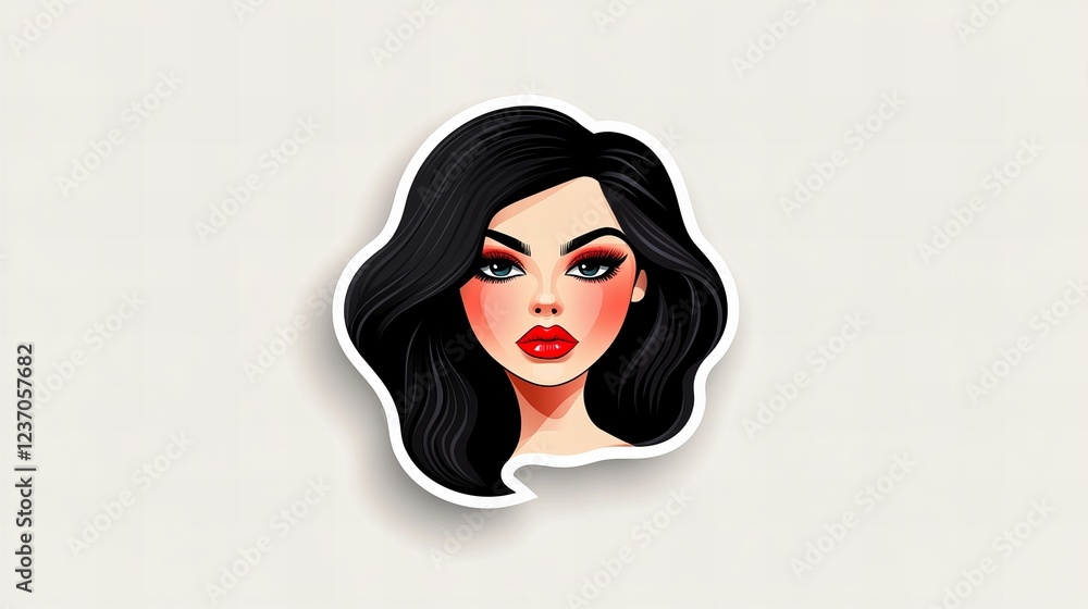 Portrait of a young woman with long black hair and red lipstick. A stylish and elegant illustration. Portrait of a young woman with long black hair and red lipstick. A stylish and elegant illustration.